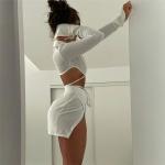 Sexy Two Piece Casual Set , Cardigan Long Sleeve Shirt And Skirt Set