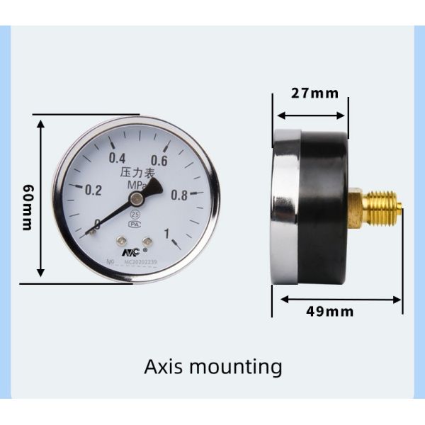 Swimming Pool Differential Pressure Gauge Y60 Series M14*1.5 Connection