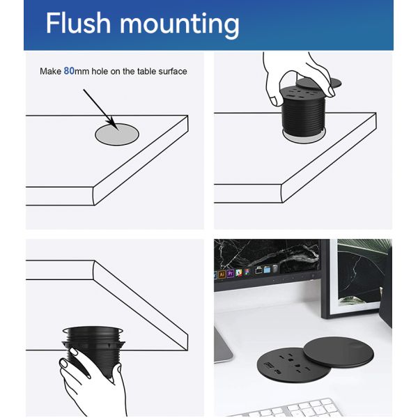 UKCA Certified 20W Fast Charging USB-C Desktop Socket with 82mm Diameter for Office and Home