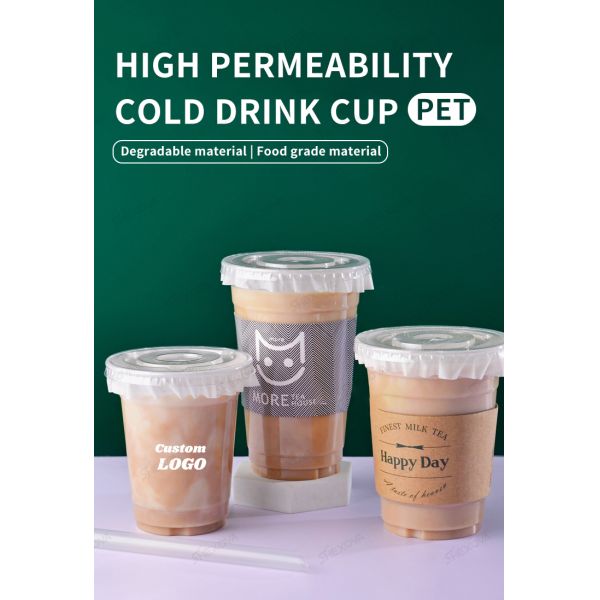 Disposable Transparent PET Coffee Plastic Cup With Direct Drinking Lid
