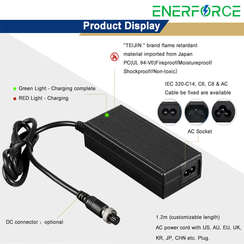 OEM 5A 12V Lithium Battery Charger PC Waterproof 94V0 FCC EMC Certified