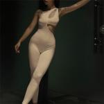 Skinny Hollow Out Women Bodycon Jumpsuit , Casual White One Shoulder Jumpsuit