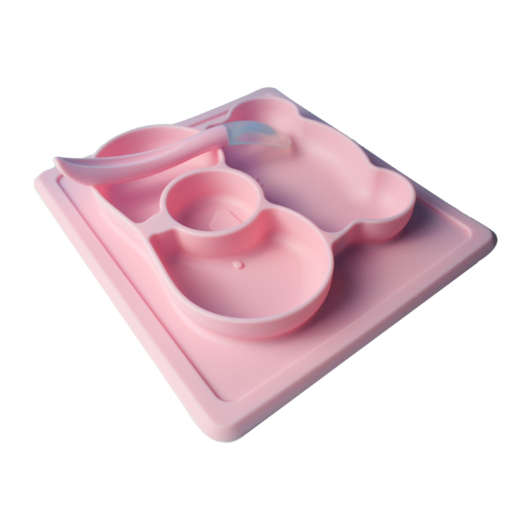 Silicone Customized Bear Shape Baby Feeding Suction Bowl And Plate With Spoon