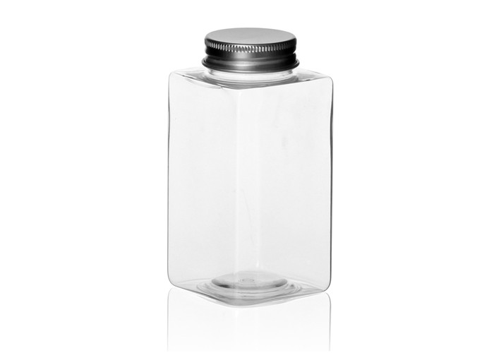 Square Eco-friendly Clear Pet Jars , Screwing Cap Clear Plastic Cylinder