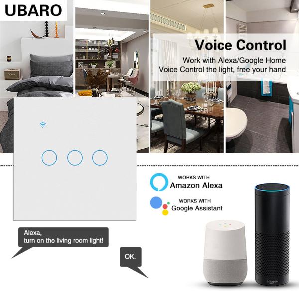3gang Smart Wi Fi Switch With White Tempered Glass Panel Type 86 Tuya Smart App
