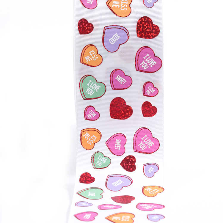 Wholesale Heart Print High Strength Polyester Ribbon 75mm Roll