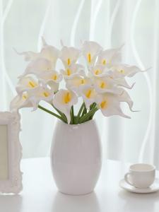 China Artificial Purple White Calla Lily And Thistle Bouquet 36cm on sale
