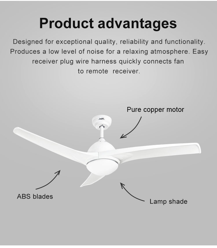 10- 220V 52 Inch LED Light ABS Blade Remote Control Ceiling Fan for Chinese Hotel
