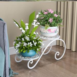 Wholesale White 2 Tier Flower Cart Plant Stand , 45cm Width Plant Cart Indoor from china suppliers