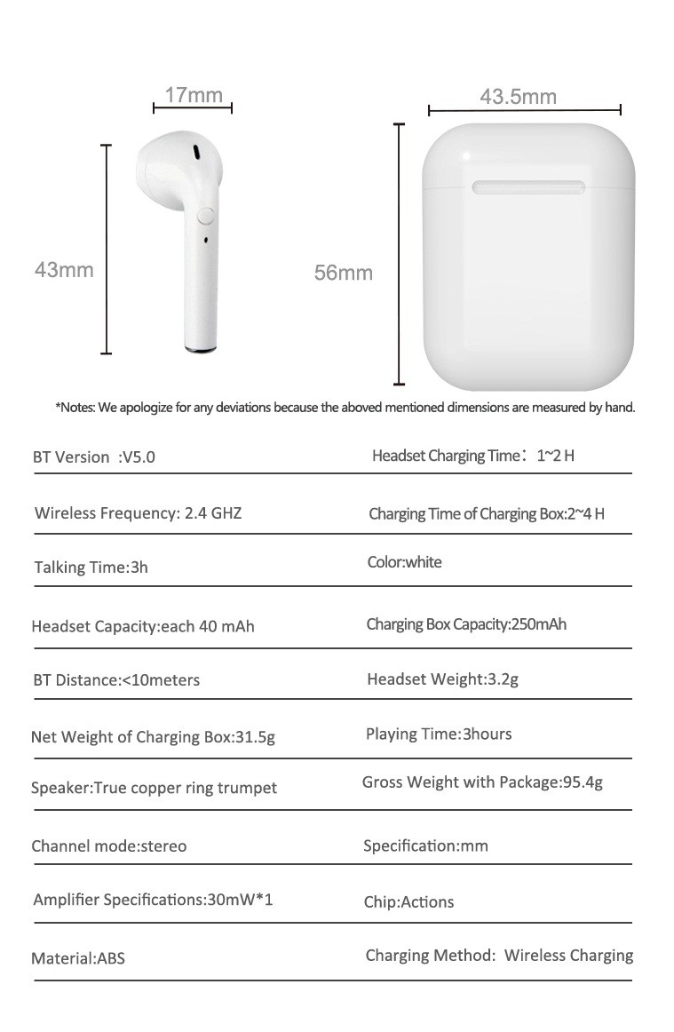 TWS Airpods Wireless Earbuds Portable 5.0 Bluetooth Headset 2500mAh For Smartphone