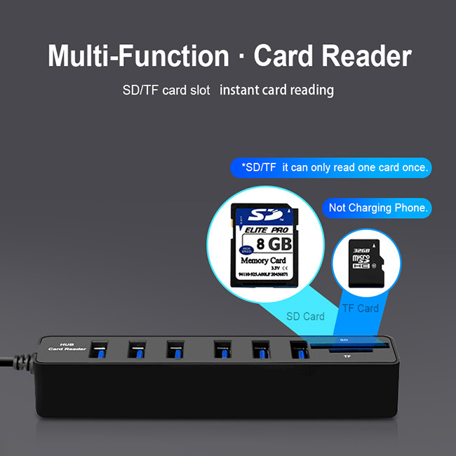 High Speed All In One USB Hub Combo Card Reader 6 Ports ABS Shell