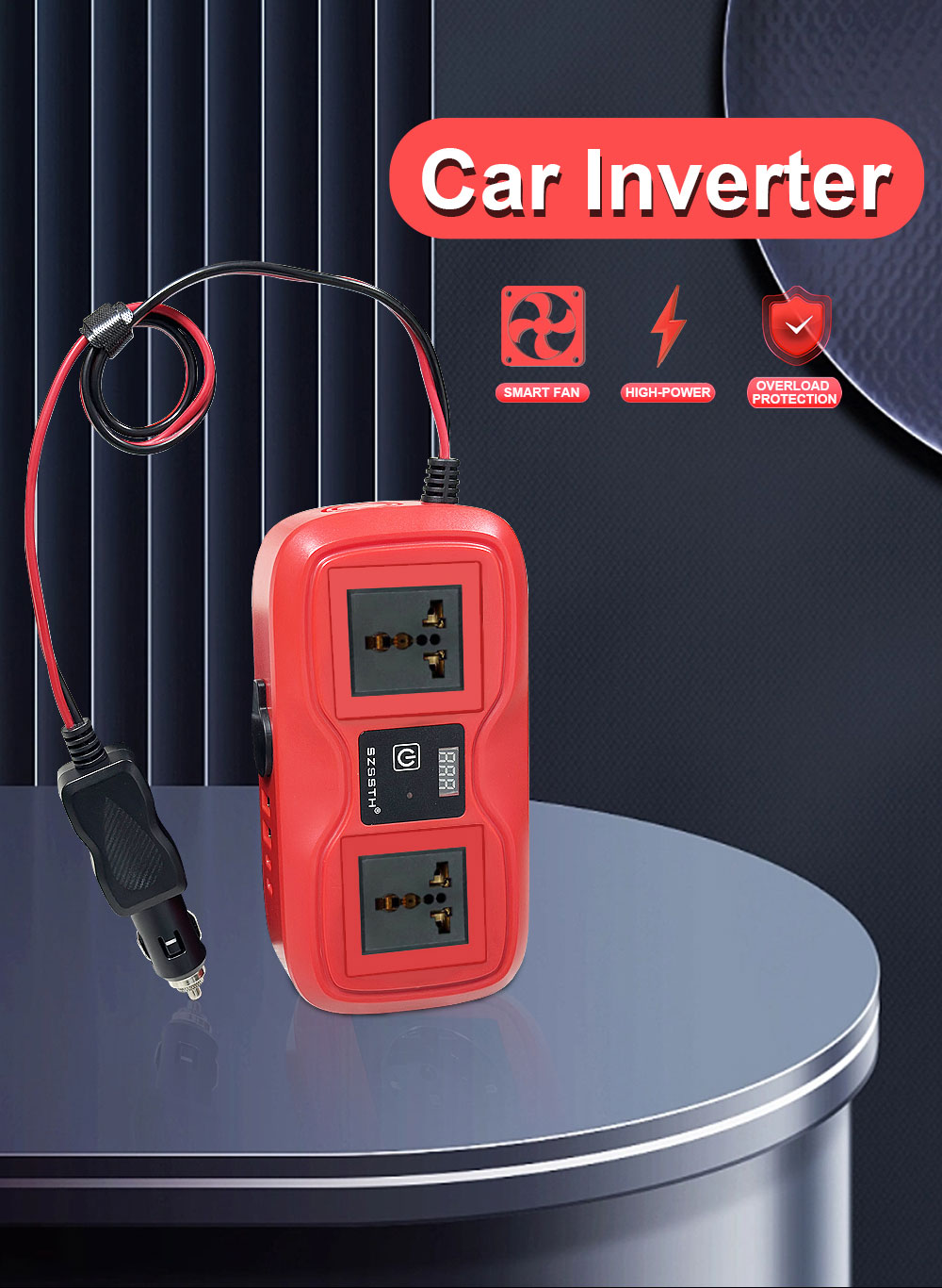 Customized Support SZSSTH Universal Socket Portable 12V 220V 2 AC Outlets 2USB 200W GaN PD Fast Charger Car Power Inverter