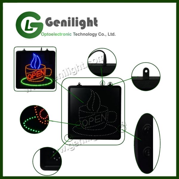 SDK Function Battery Powered Flashing LED Pizza Shop Open Sign Board With Animation