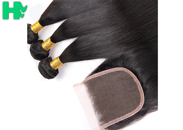 Grade 10A 100% Human Brazillian Hair Extensions Natural Color With 4x4 Closure