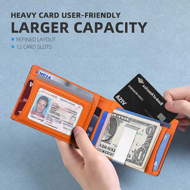 Anti-RFID Protected Slim Metal Money Clip Designer Wallet for Men in Genuine Leather