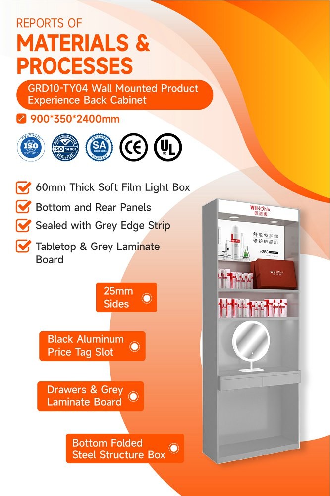 GDR10-TY04 Retail Store Display with 60mm Soft Film Light Box and 5mm White Glass for Branded Specialty Stores