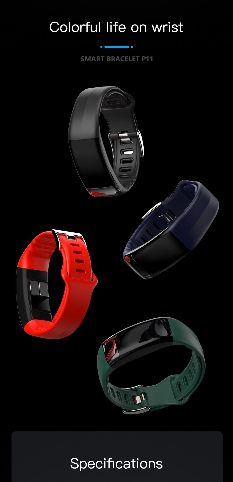 Detecting PPG ECG Temperature Bracelet IP67 Smart Bracelet Heart Rate Blood Pressure