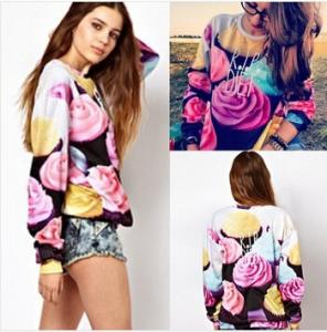 China Women The Cake Pullovers Funny 3D Sweatshirts Food Print Plus Size Galaxy Sweaters Hoodies on sale