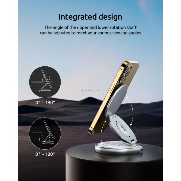 360 Rotating Metal 3 In 1 Wireless Charging Station Folding 15W 2.5W for Watch