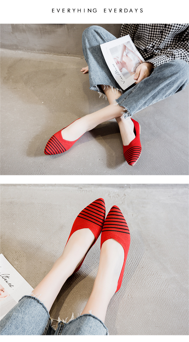 Knitted Pointed Flat Bottomed Daily All Match Women'S Loafers Lady Shoes Women Flats Shoes