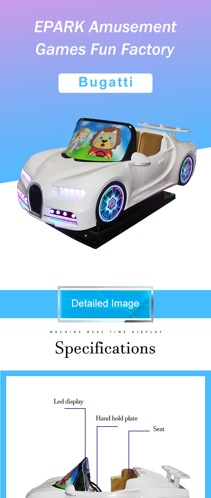 400W Bugatti Kids Electric Car Coin Operated Game Driving Simulator