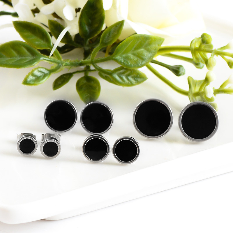 Titanium steel oil unilateral round dumbbell Style stud earrings for women men lover couples Jewelry Gifts 6mm-12mm