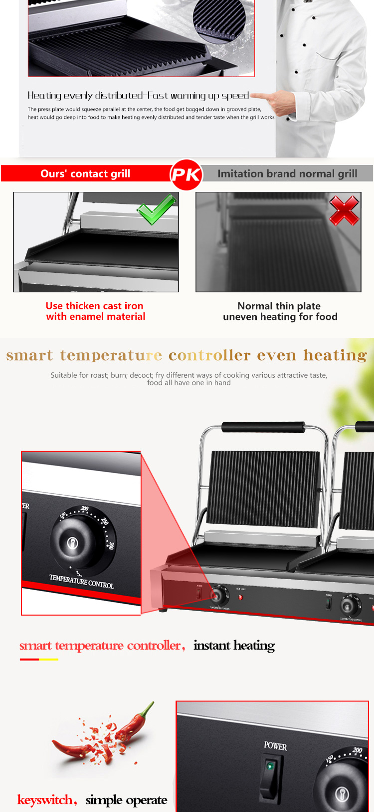 Non-Stick Enamel Coated Electric Griddle Grill for Commercial Steak Sandwich Toaster