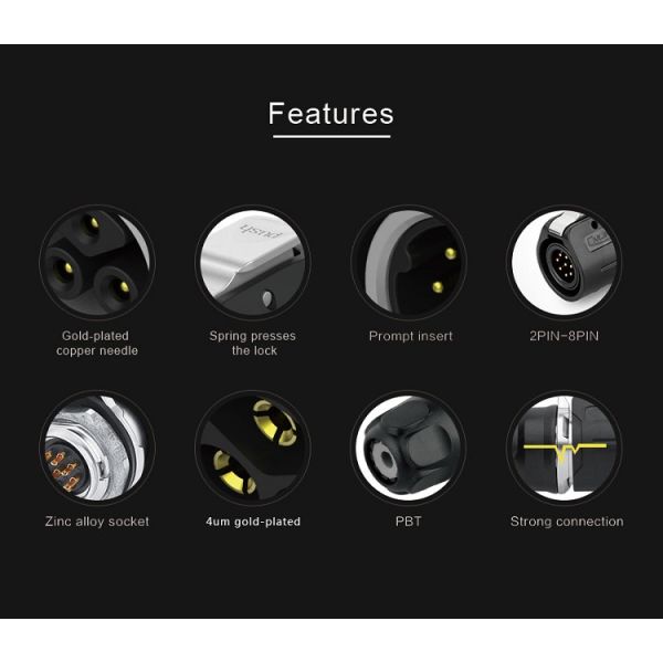 M12 Circular PBT Shell Black Colour 4 Pin Power Connector Dc Cable Connector