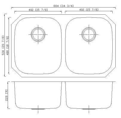 34 inch 50/50 Double Bowl Undermount 16 gauge Stainless Steel Kitchen Sink