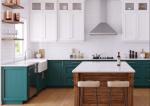 White kitchen green cabinets furniture from Foshan supplier white quartz stone