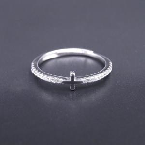 Wholesale Rhinestone Silver Cubic Zirconia Rings / Pure 925 Sterling Silver Cross Ring from china suppliers