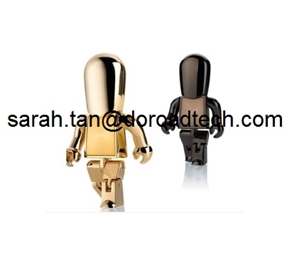 Cute Metal Robot USB Pen Drives, Gift USB Drives with Laser Printing Logo in Gold/Silver