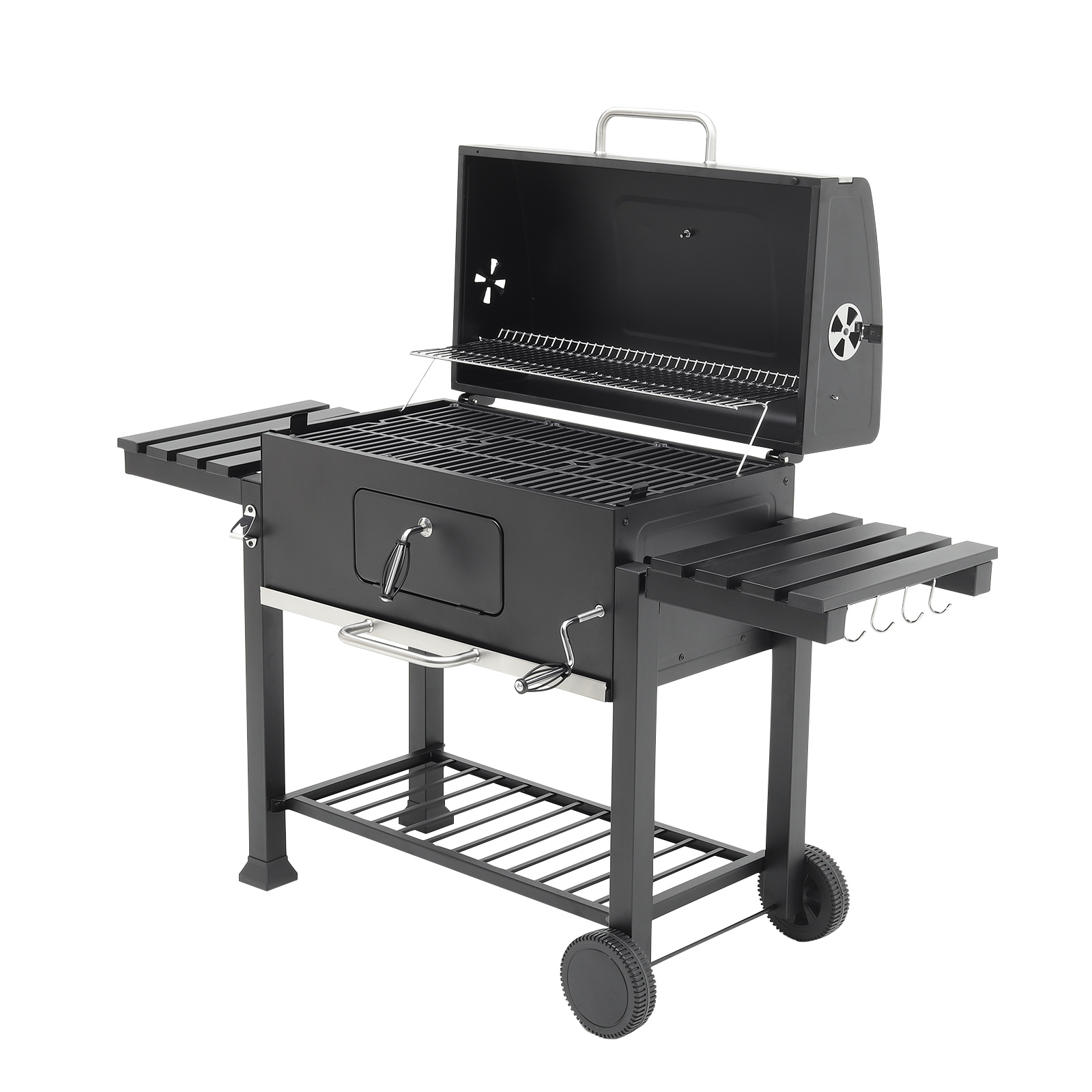 Outdoor Black Iron Steel Trolley Charcoal Grill 167.5*69*108 cm