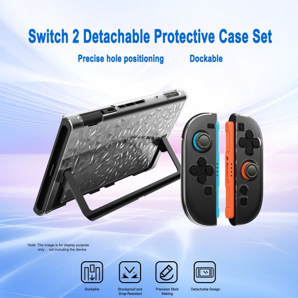 Luxury Diamond Pattern Design Split TPU Joy-Con Transparent PC Middle Frame Protective Case Kit for Nintendo Switch 2