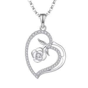 Wholesale YASVITTI Custom Women's Pendant Necklace Fine Jewelry Rhodium Plated Rose 925 Sterling Silver Heart Necklace from china suppliers