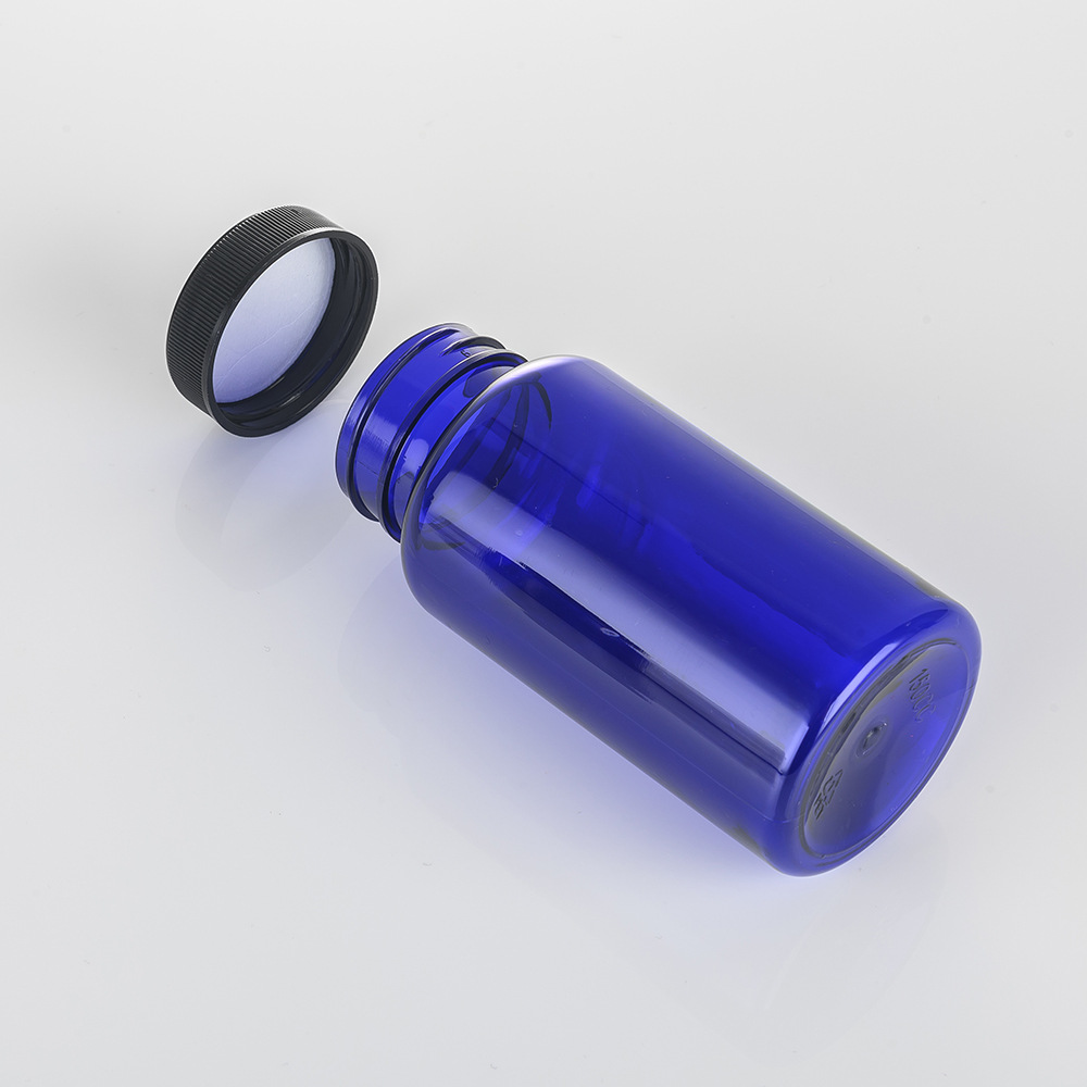 Wide Mouth Clear Blue Frosted Pill Supplement Capsules Empty Vitamin Plastic Bottle with Screw Cap Capsules Tablets PET Bottle