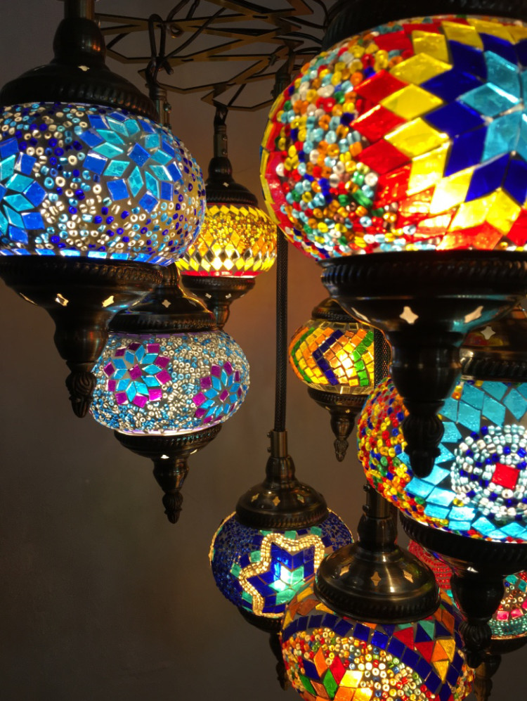 Country chandelier restaurant coffee shop Hotel duplex building retro handmade glass Turkish Chandelier(WH-DC-26)