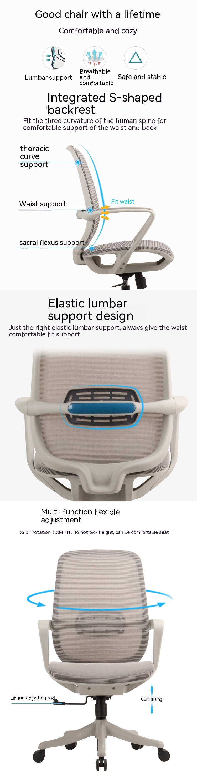 Adjustable Ergonomic Mesh Executive Office Chair with Swivel Wheels and Lumbar Support