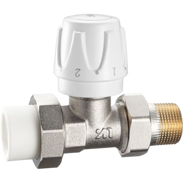 4102 Straight Type Multi-turn Brass TRV Valve for Radiator Supply DN20 Nickel Plated w/ PP-R Adapter x Flex. Male Nipple