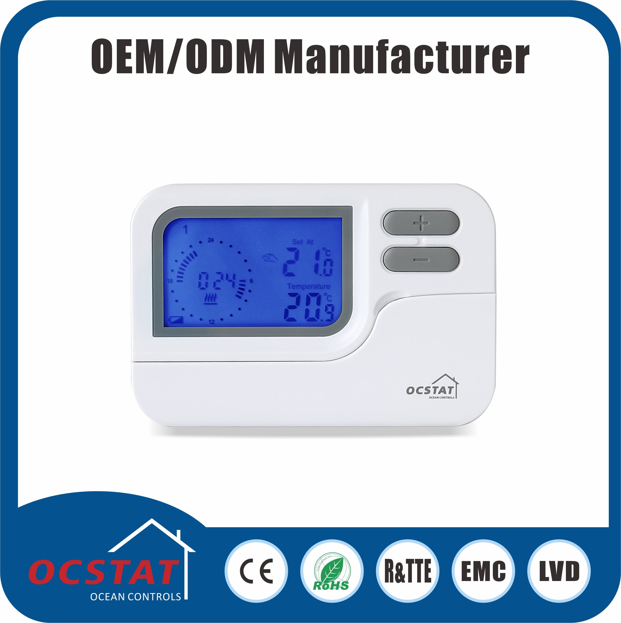 White 16V Wired Room Thermostat Non Wireless With LED Blue Backlight