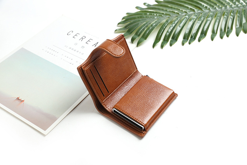 None Pattern Type Pop Up Wallet Card Holder with RFID Blocking and Aluminium Metal Case