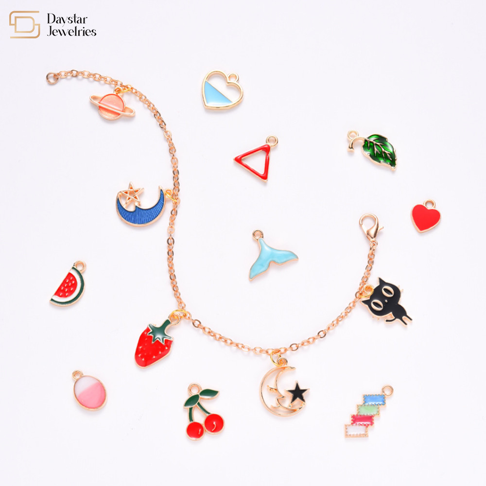 Gold Plated Enamel Pendants For DIY Necklace Bracelet Earring Craft Supplies