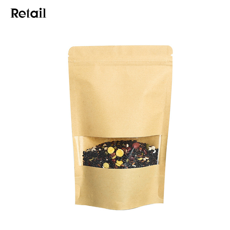 Zip Lock Kraft Stand Up Food Bags with Notch and Matte Window