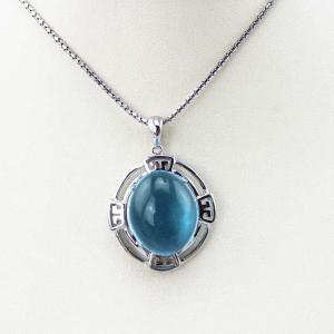 Wholesale Sterling Silver Oval Dome Created Blue Topaz Cubic Zirconia Pendant Silver Chain (PSJ0359) from china suppliers