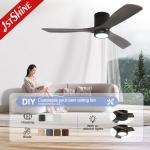 Wooden Blades Ceiling Fan With Light and Remote for Low Ceiling