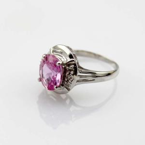 Wholesale White Gold Plated 925 Silver Jewelry 8mmx10mm Oval Pink Cubic Zircon Ring(R0076) from china suppliers