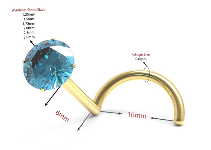 Screw 18K Gold Nose Piercing With 1.5mm-3mm Natural Garnet Stone