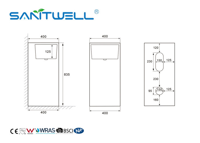 White Color Bathroom Pedestal Basins Square Shape Mounting Hardware Included With Overflow