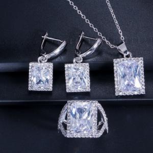 Wholesale Fashion Square Shiny Rhinestones Necklace Ring Earrings Wedding Jewelry Elegant Luxury New Women Jewelry Sets from china suppliers