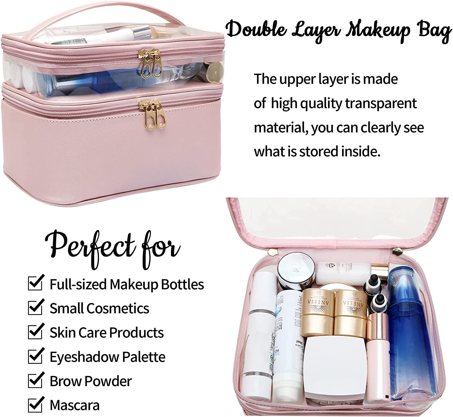 Multi-functional and waterproof Double Layer Large Makeup Organizer Bag Toiletry Bag